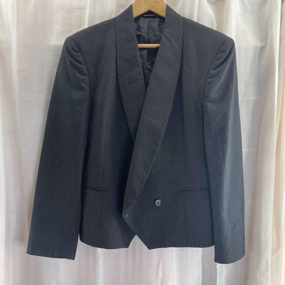 Nordstrom Gallery Women's Charcoal Pinstripe Shawl Collar Blazer Jacket Size‎ 14